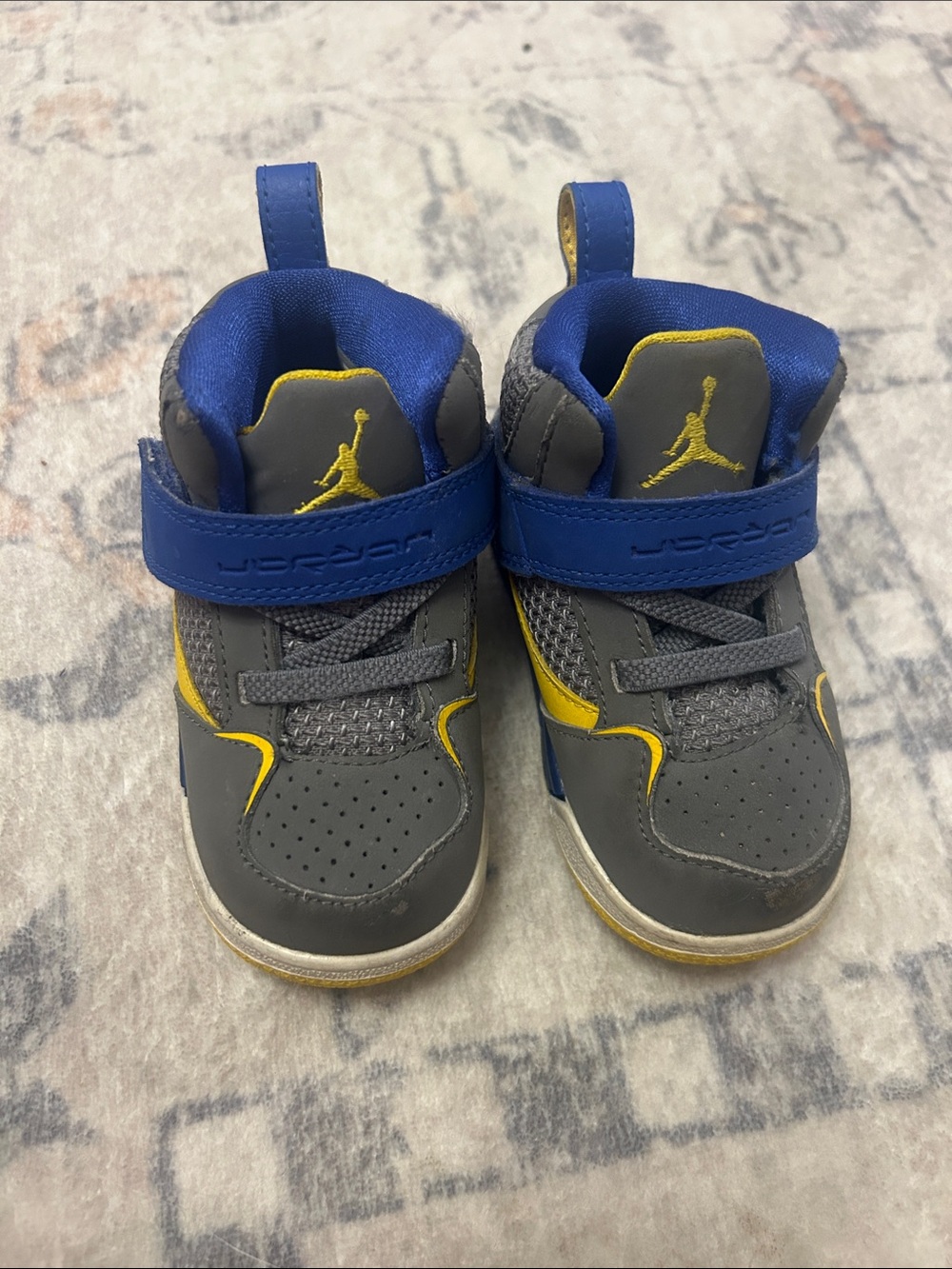 Jordan Kids Gray, Blue & Yellow High-Top Sneakers